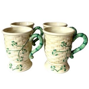 International Vintage 4 Pieces Irish Woven Basket  Shamrock Cups